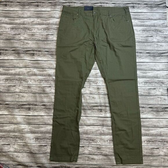 JACHS New York Men's Slim Fit 5-Pocket Pants Stretch Twill 42 x 34 Army Green - Picture 2 of 13